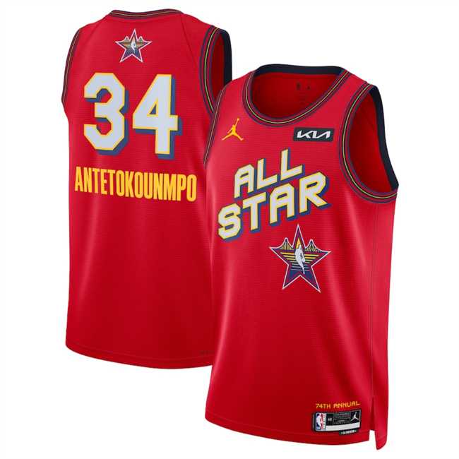 Men%27s 2025 All-Star #34 Giannis Antetokounmpo Red Stitched Jersey Dzhi